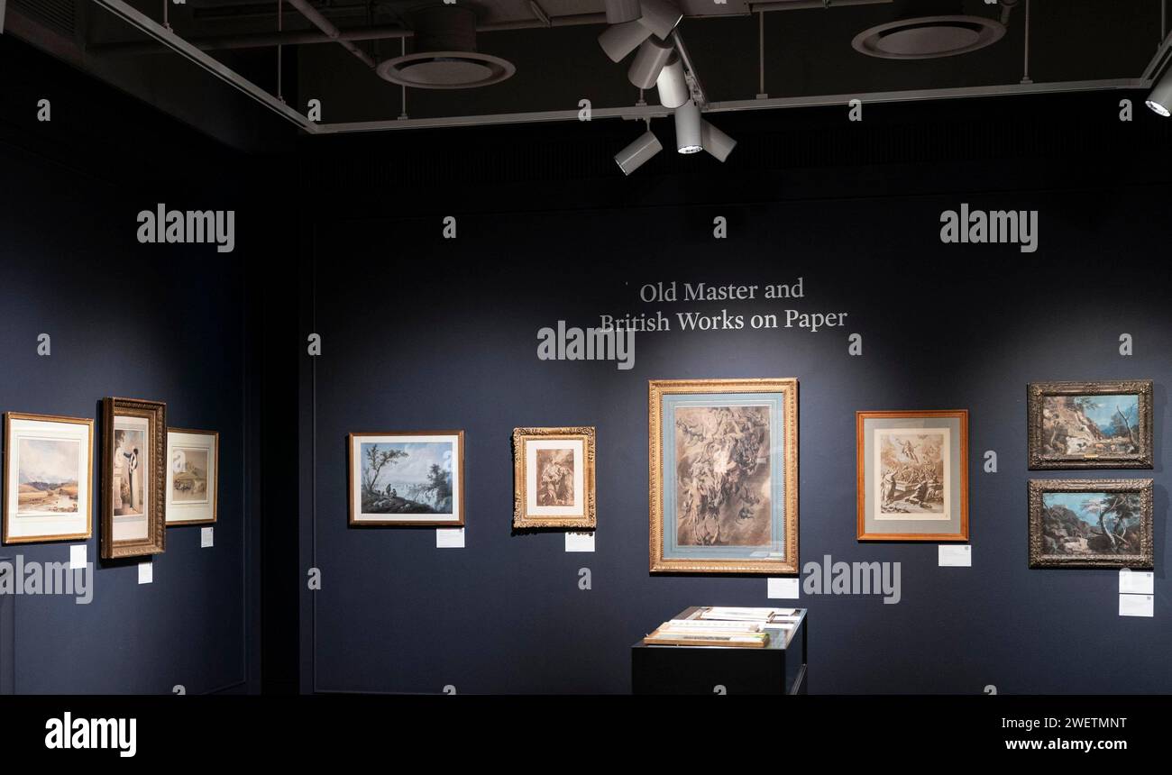 New York, New York, USA. 26 gennaio 2024. Disegni messi all'asta nell'ambito delle vendite annuali della settimana master di Sotheby al Sotheby's di New York durante un'anteprima stampa del 26 gennaio 2024 (Credit Image: © Lev Radin/ZUMA Press Wire) SOLO PER USO EDITORIALE! Non per USO commerciale! Crediti: ZUMA Press, Inc./Alamy Live News Foto Stock