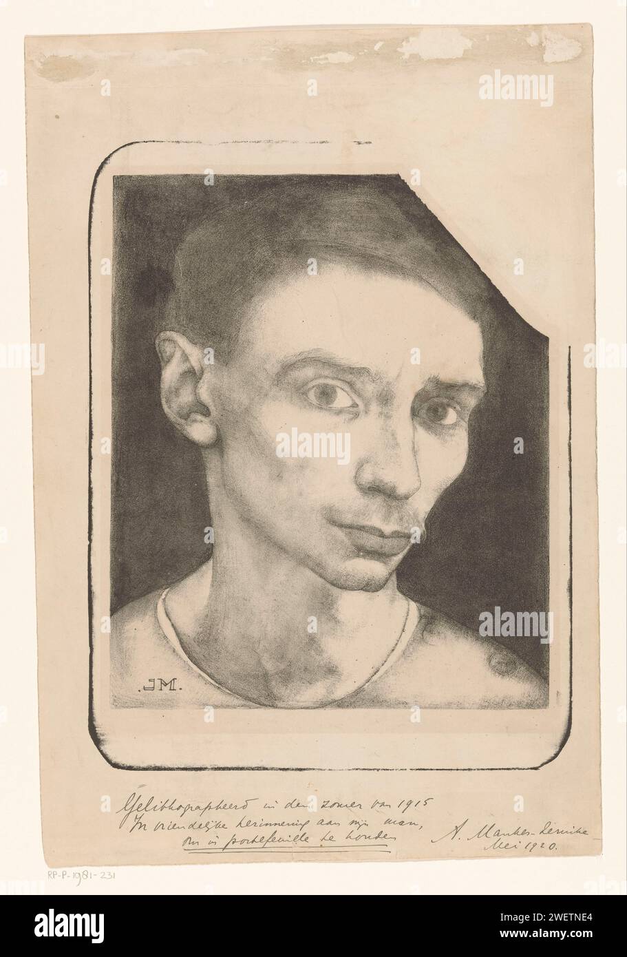 ZELFORTART, JAN Mankes, 1915 ritratto su carta stampata, autoritratto dell'artista Foto Stock