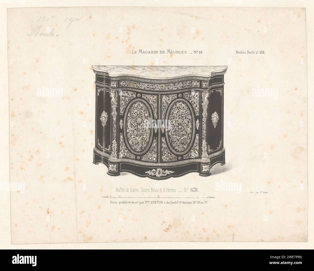 Kast, anonimo, dopo Victor Joseph Quétin, 1832 - 1877 stampa Un armadio basso. In alto a destra di Mebles BOULLE PL. 135. mobili di carta per stoccaggio Foto Stock