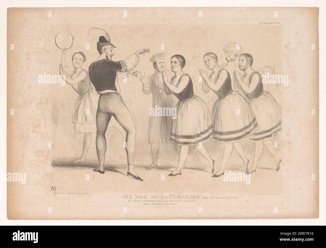 Cartoon on English Domestic Politics, John Doyle, 1844 stampa Cartoon on on English Inland Politics nel 1844 con Robert Peel e altri politici come ballerine. Pubblicato come n.. 810 nella serie HB Sketches. ballerina di carta. gruppo di balletto; ballerini sul palco. uomo vestito da donna, travestimento. caricature politiche e satire Foto Stock