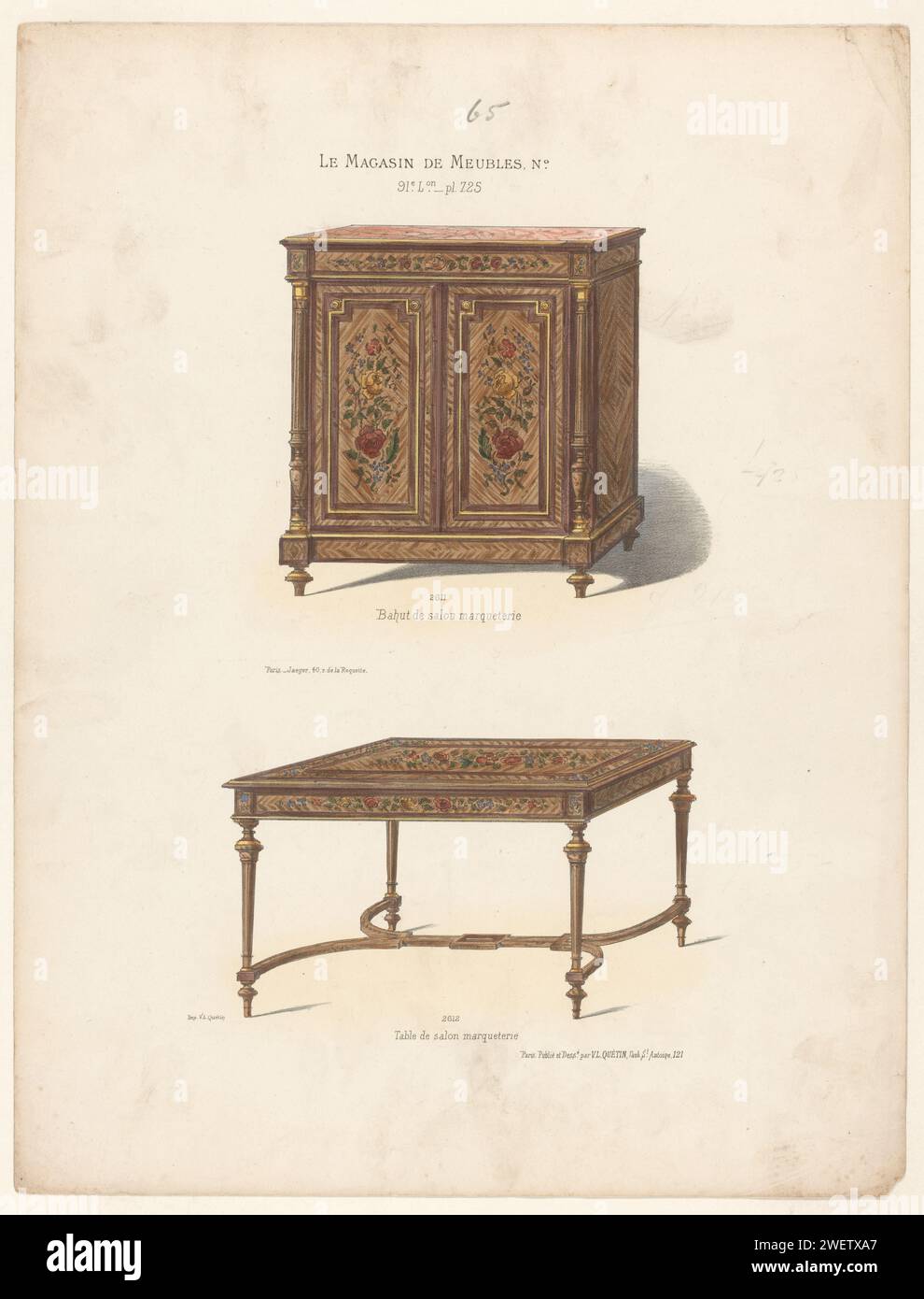 Kast en Tafel, Anonimo, dopo Victor Léon Michel Quétin, 1878 - nel o dopo il 1904 stampare Un armadio basso e un tavolo. Stampa dalla 91esima Livraison. mobili in carta per lo stoccaggio. tabella Foto Stock