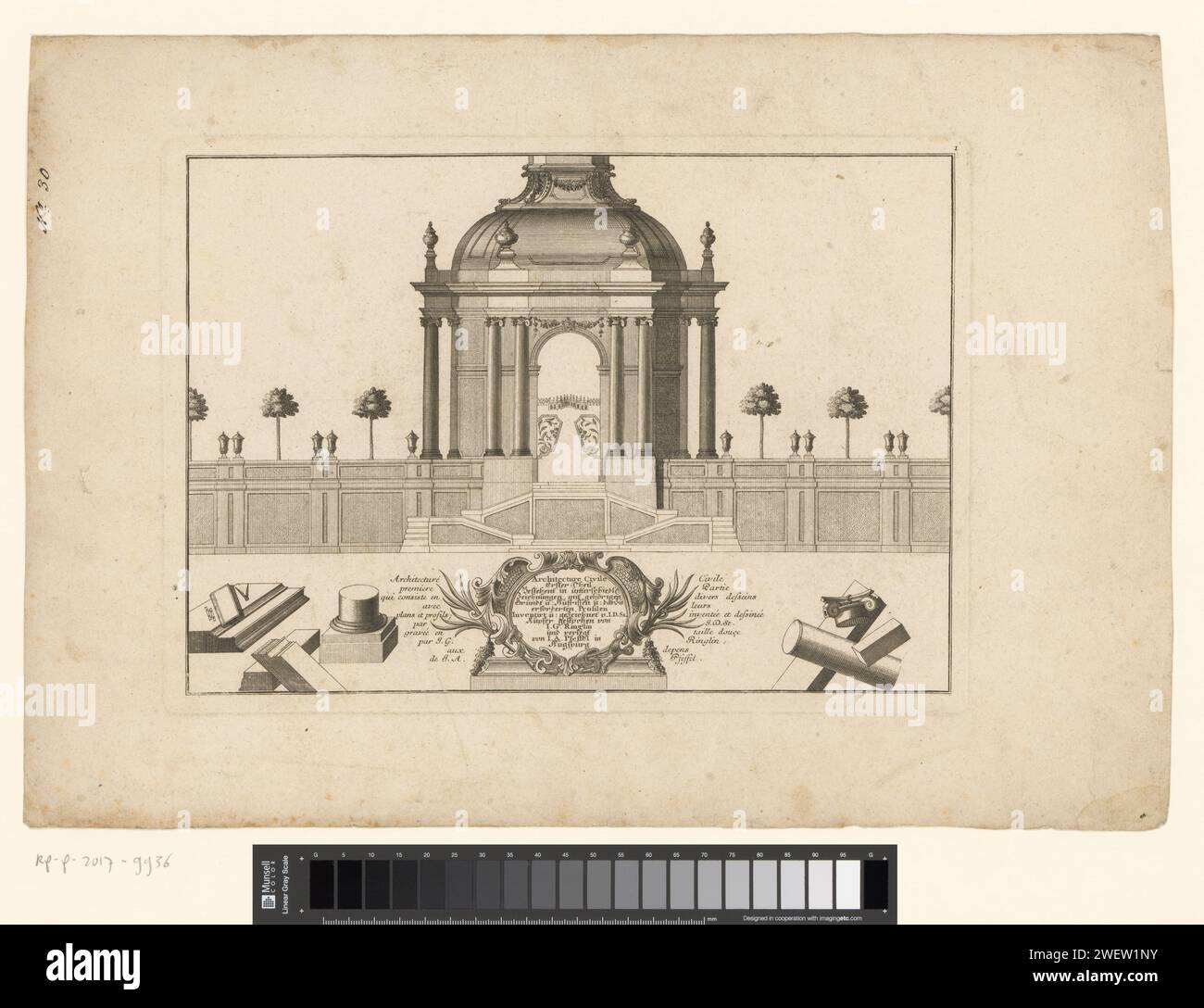 Architettura del giardino, Johann Georg Ringlin, dopo Johann David Steinguber, architettura per incisioni su carta stampata del 1750. Giardino francese o architettonico; giardino formale Foto Stock