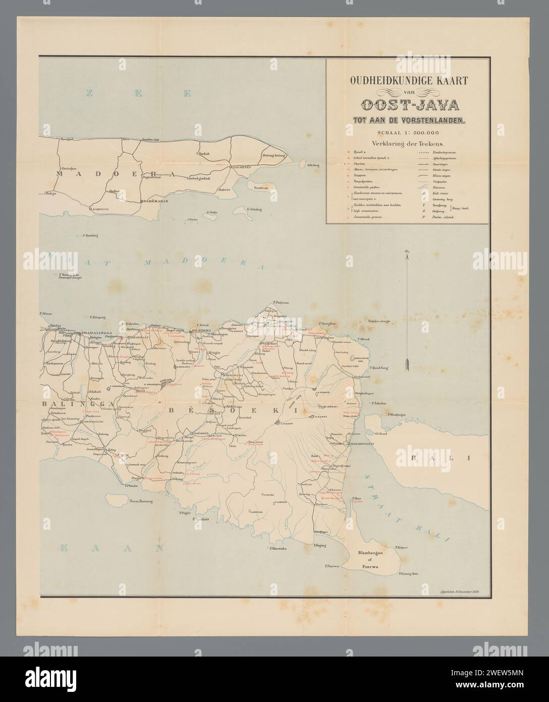 Mappa di Giava Orientale, parte destra, Anonimo, 1889 - 1891 mappe cartacee stampate di paesi o regioni diversi Java Foto Stock