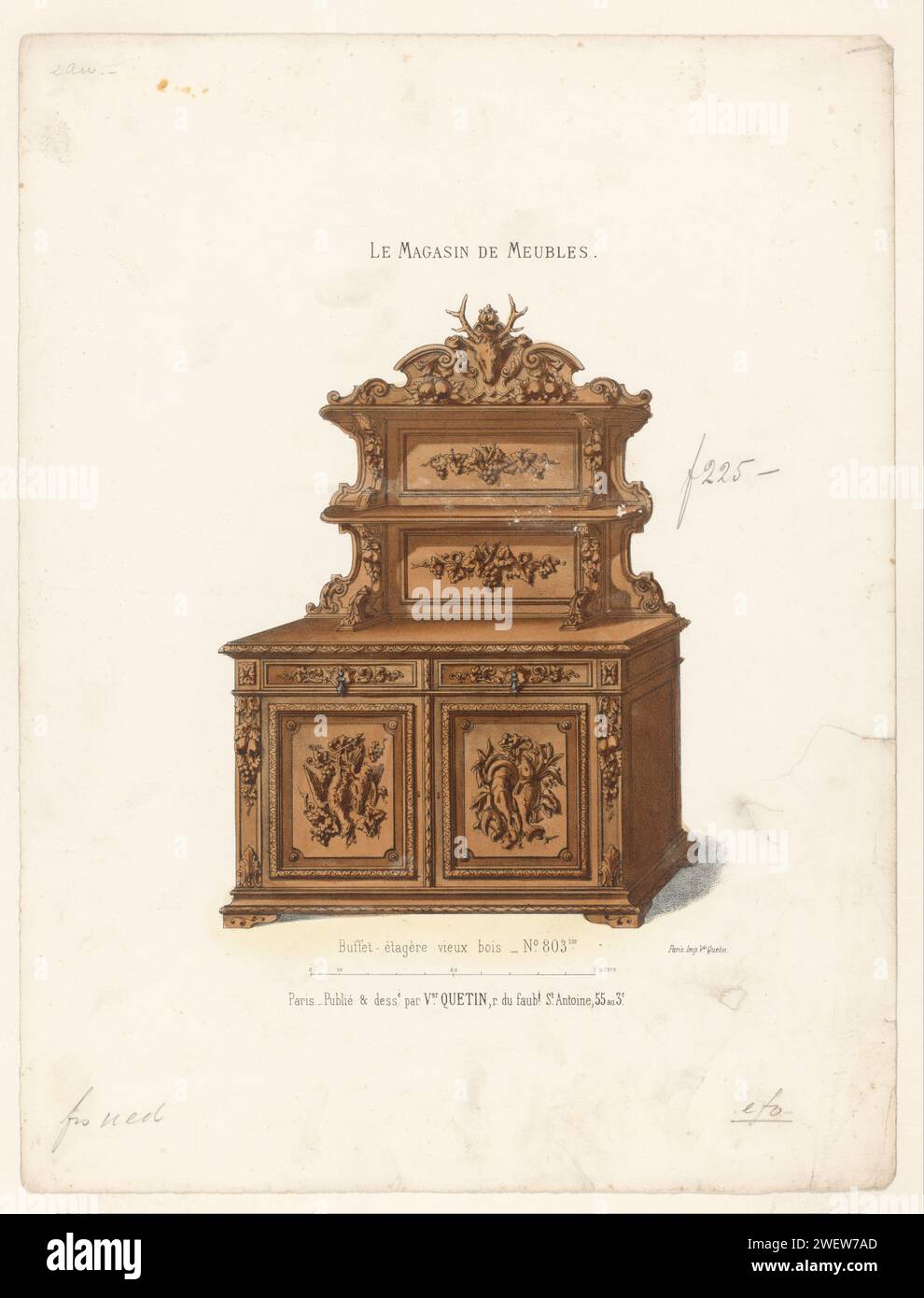 Buffetkast, anonimo, dopo Victor Joseph Quétin, 1832 - 1877 stampa Un armadio a buffet basso. mobili in carta per lo stoccaggio Foto Stock