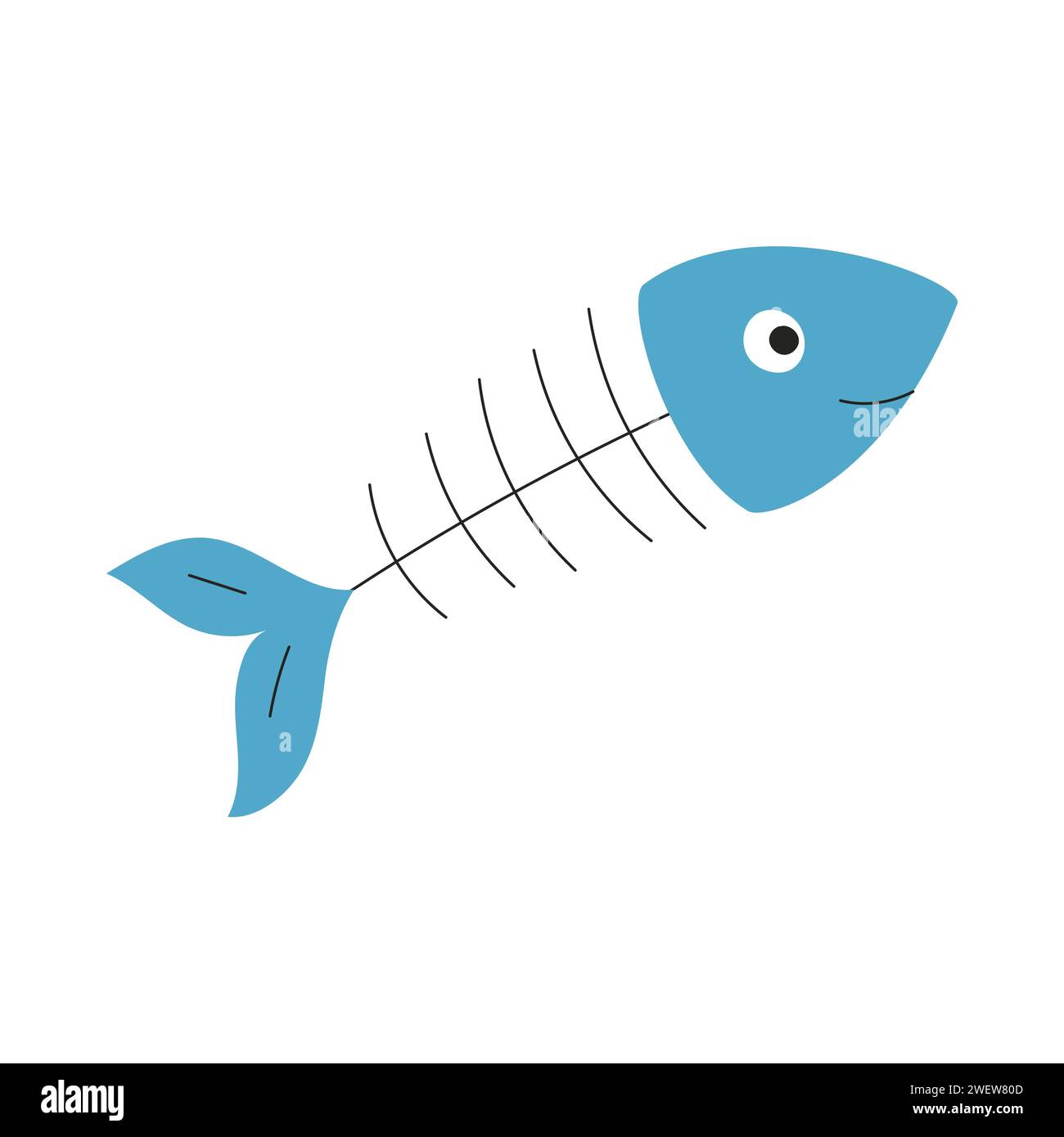 Lo scheletro di un pesce. Una semplice illustrazione vettoriale piatta isolata su uno sfondo bianco Illustrazione Vettoriale