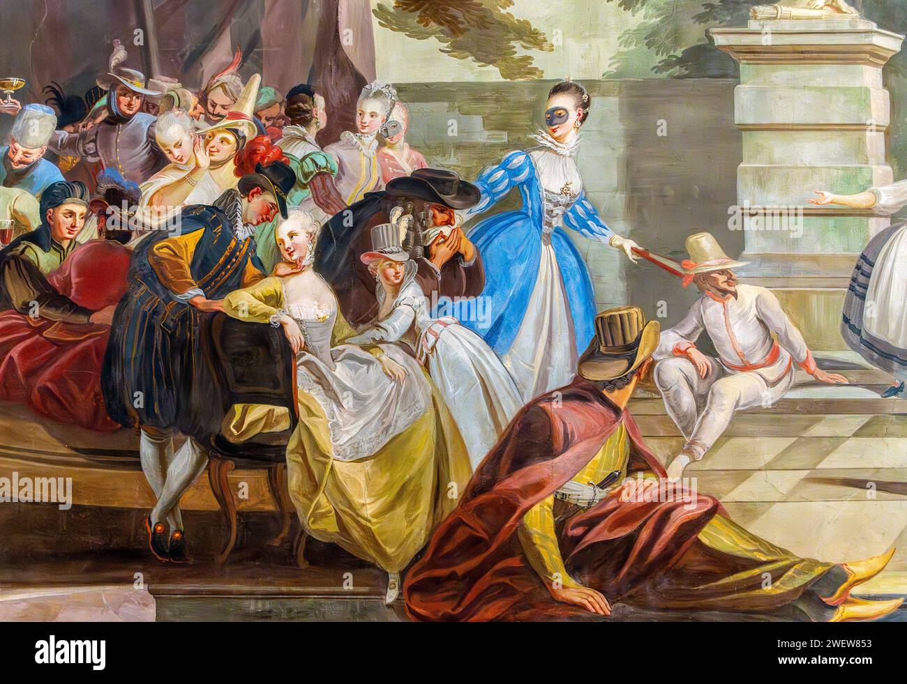 Affreschi rococò del pittore italiano Karl Henrici ( 1737-1823) al Palazzo Menz nel centro storico di Bolzano, alto Adige, Trentino alto Adige, Italia Foto Stock