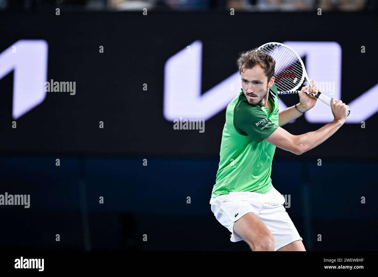 Melbourne, Australie. 26 gennaio 2024. Daniil Medvedev durante il torneo di tennis Australian Open AO 2024 del grande Slam il 26 gennaio 2024 al Melbourne Park di Melbourne, Australia. Foto Victor Joly/DPPI Credit: DPPI Media/Alamy Live News Foto Stock