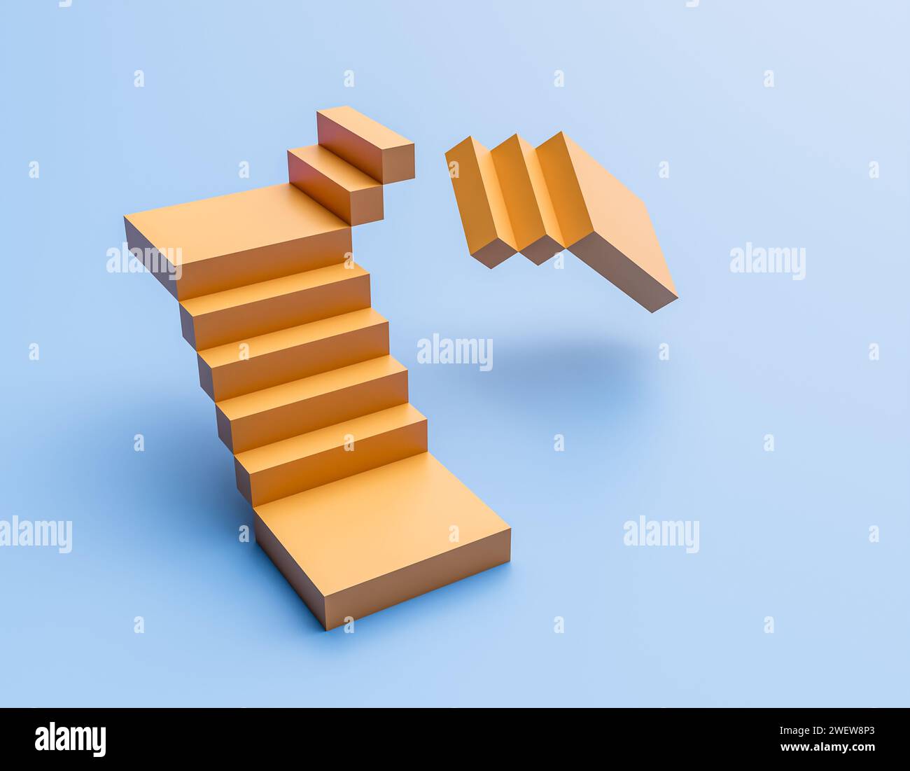 Illustrazione della crisi imprenditoriale: Un passo caduto sulle scale simbolo di fallimento, rischio e caduta finanziaria Foto Stock