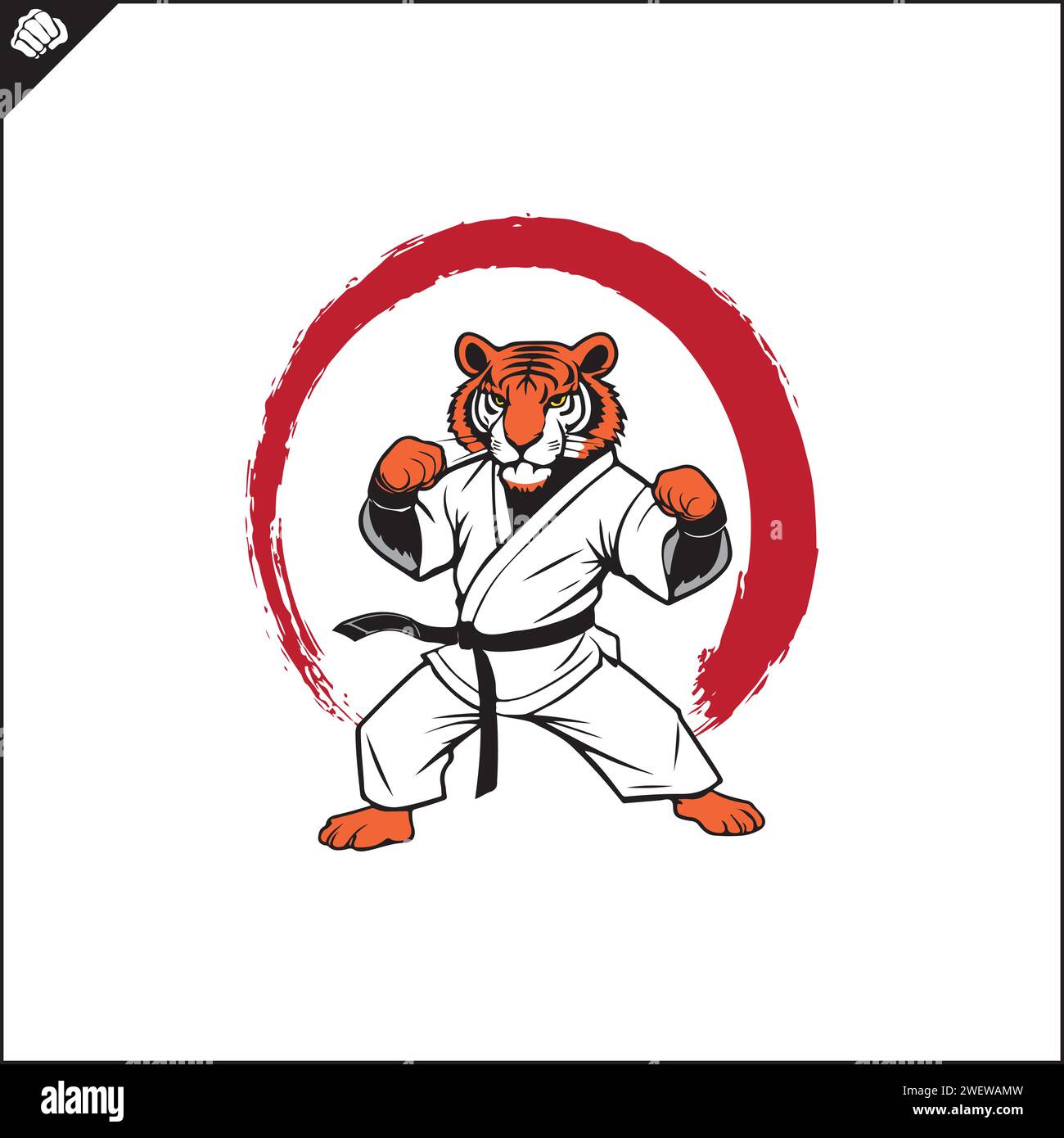 Cartoni animati con logo Tiger karate. Logo grafico. EPS vettoriale Illustrazione Vettoriale