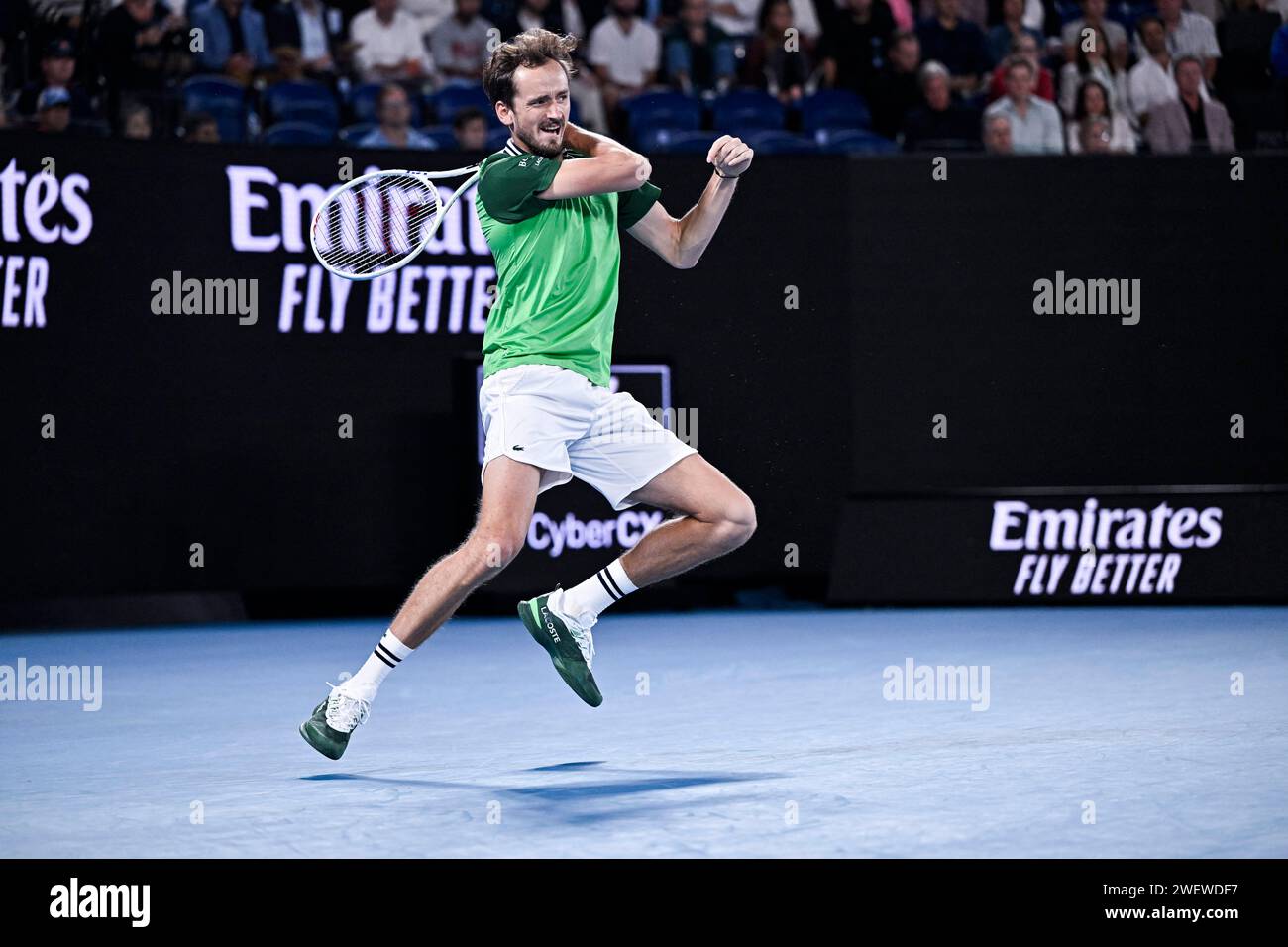 Melbourne, Australia. 26 gennaio 2024. Daniil Medvedev durante il torneo di tennis Australian Open AO 2024 del grande Slam al Melbourne Park di Melbourne, Australia, il 26 gennaio 2024. Foto di Victor Joly/ABACAPRESS.COM Credit: Abaca Press/Alamy Live News Foto Stock