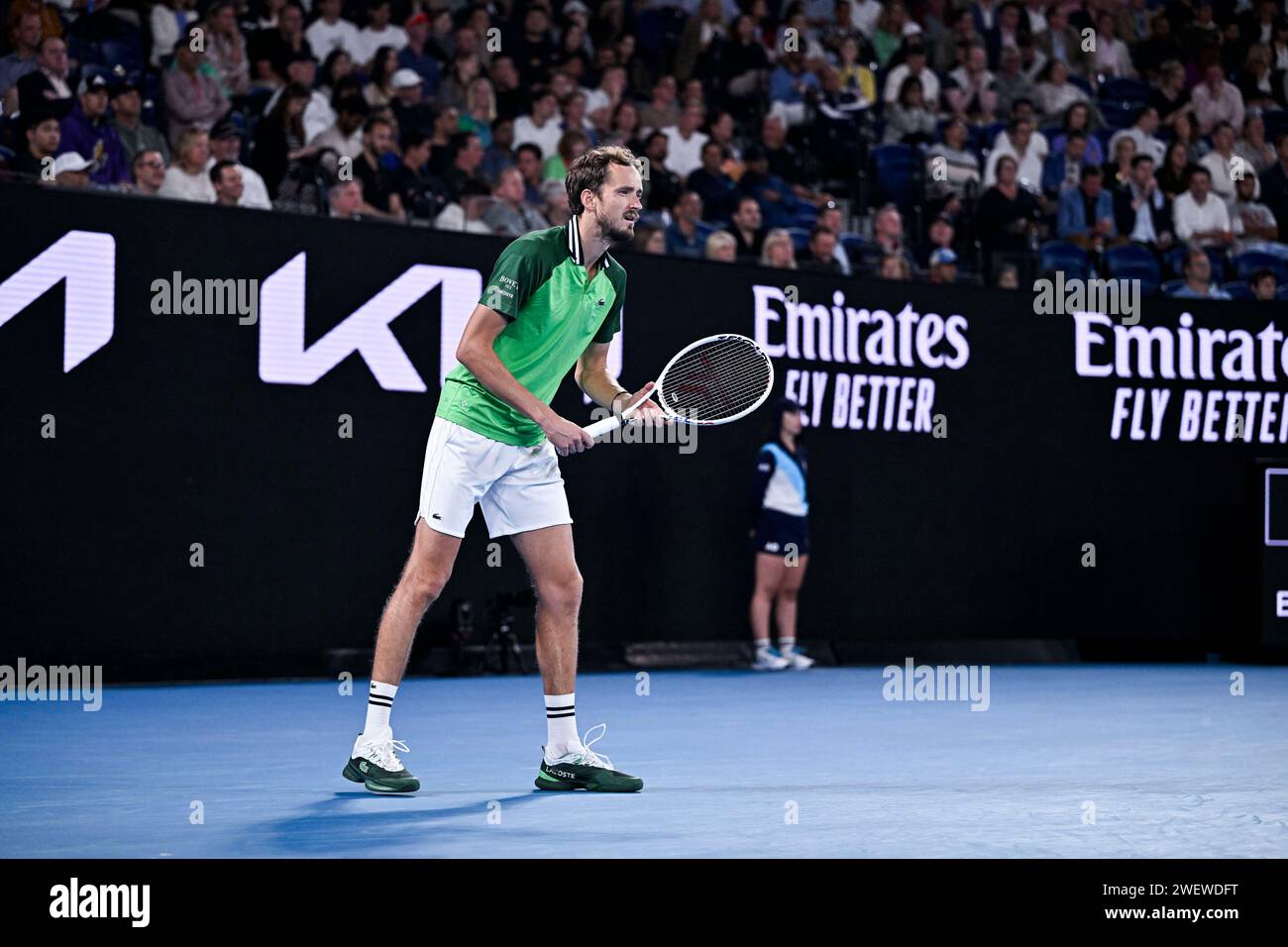 Melbourne, Australia. 26 gennaio 2024. Daniil Medvedev durante il torneo di tennis Australian Open AO 2024 del grande Slam al Melbourne Park di Melbourne, Australia, il 26 gennaio 2024. Foto di Victor Joly/ABACAPRESS.COM Credit: Abaca Press/Alamy Live News Foto Stock