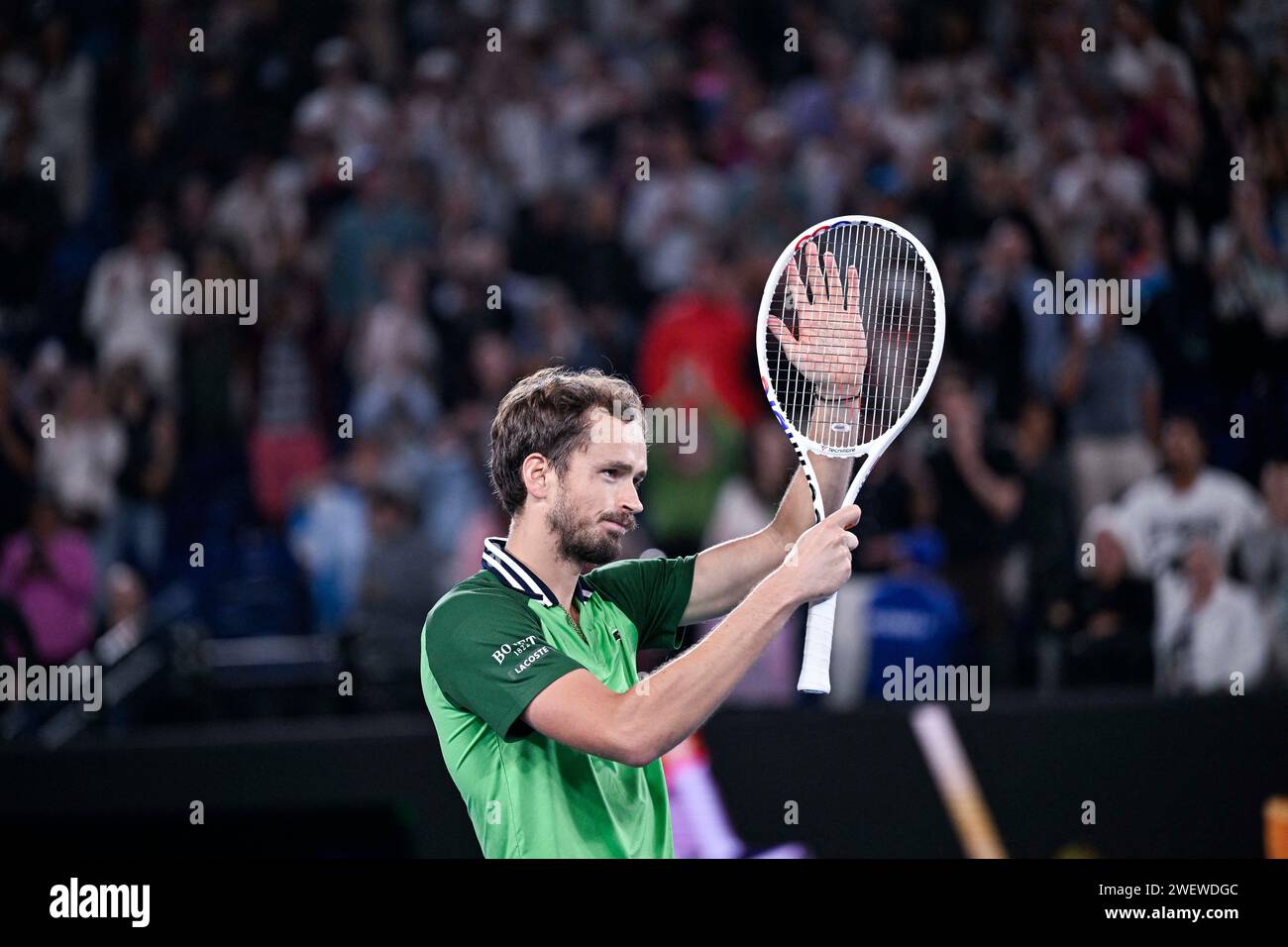 Melbourne, Australia. 26 gennaio 2024. Daniil Medvedev durante il torneo di tennis Australian Open AO 2024 del grande Slam al Melbourne Park di Melbourne, Australia, il 26 gennaio 2024. Foto di Victor Joly/ABACAPRESS.COM Credit: Abaca Press/Alamy Live News Foto Stock