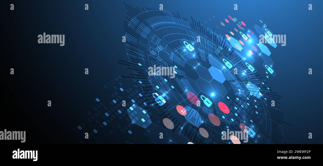 Sfondo digitale sicuro. Riservatezza virtuale, protezione della programmazione. Vettore disegnato a mano. Illustrazione Vettoriale