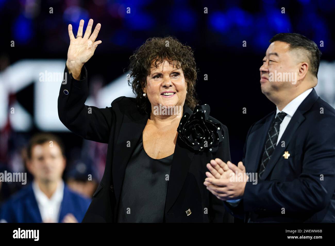 Melbourne, Australia, 27 gennaio 2024. Evonne Goolagong durante la finale di singolare del grande Slam di tennis agli Australian Open 2024 a Melbourne Park. Crediti fotografici: Frank Molter/Alamy Live news Foto Stock