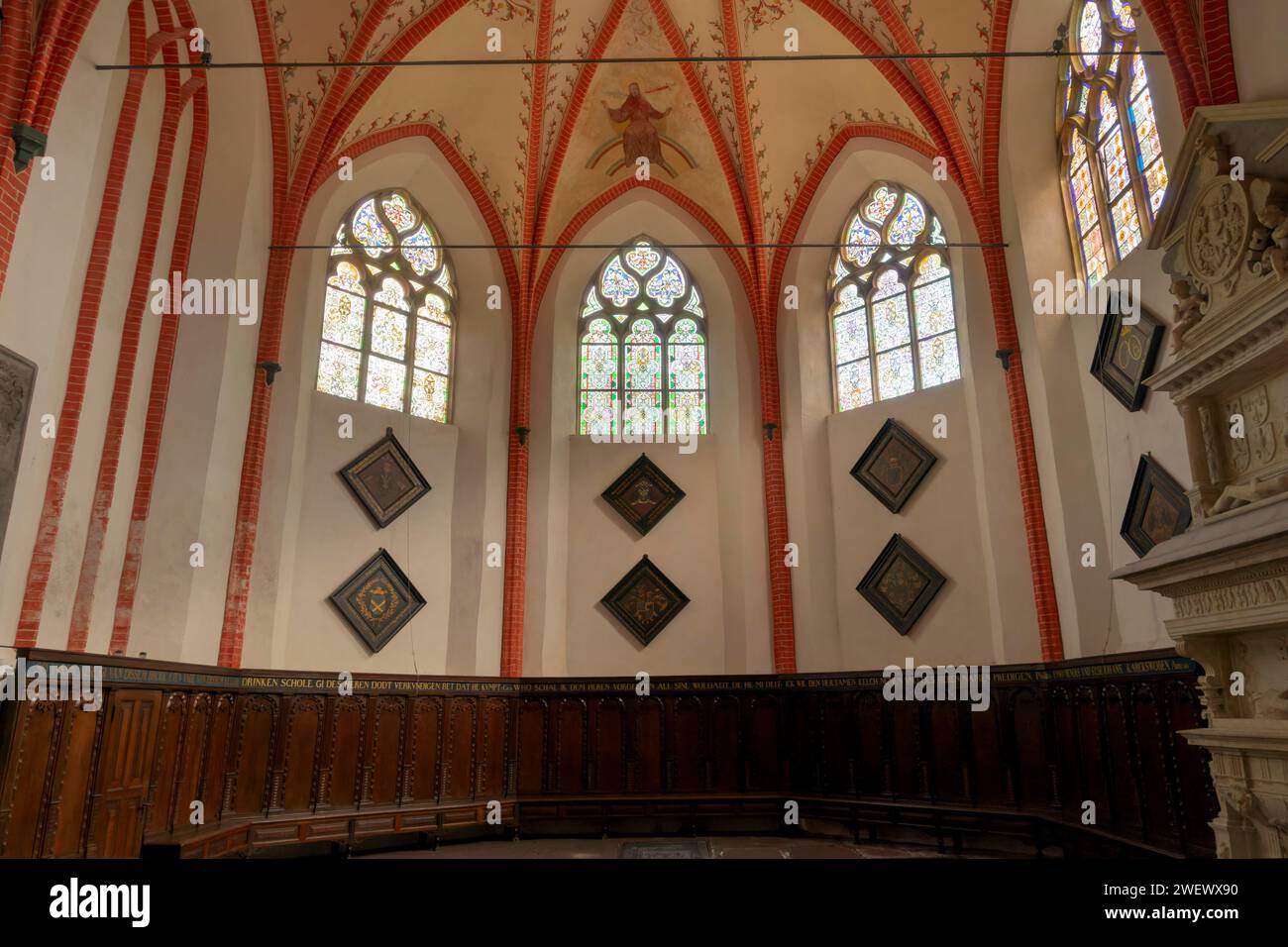 Interno della Chiesa riformata protestante a Krummhoern-Hinte, Germania Foto Stock