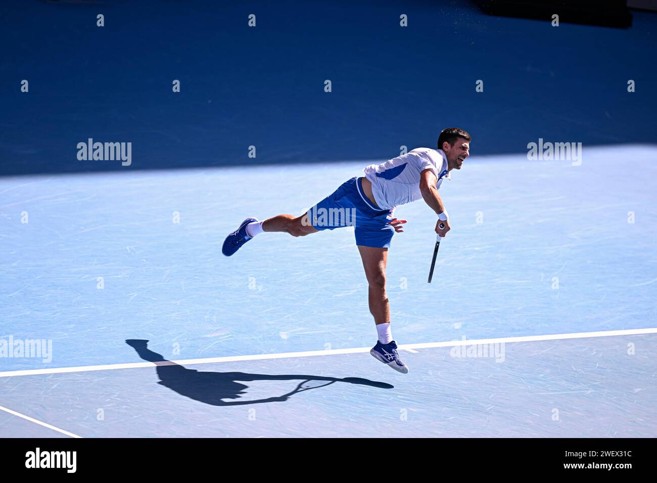 Melbourne, Australie. 26 gennaio 2024. Novak Djokovic durante il torneo di tennis Australian Open AO 2024 del grande Slam il 26 gennaio 2024 al Melbourne Park di Melbourne, Australia. Crediti: Victor Joly/Alamy Live News Foto Stock