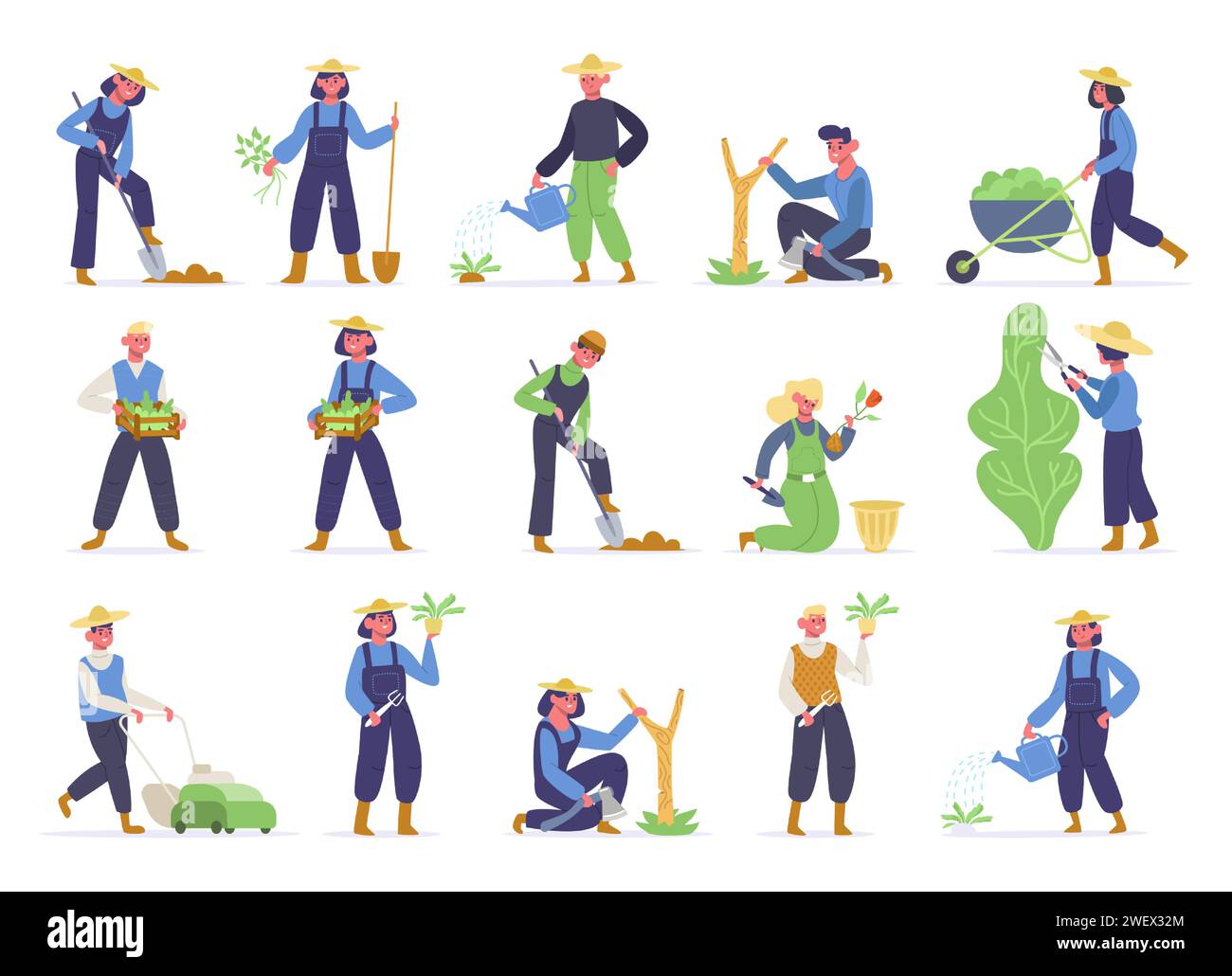 Collezione per gli addetti al giardinaggio con attrezzature da lavoro. Vettore del giardinaggio Illustrazione Vettoriale