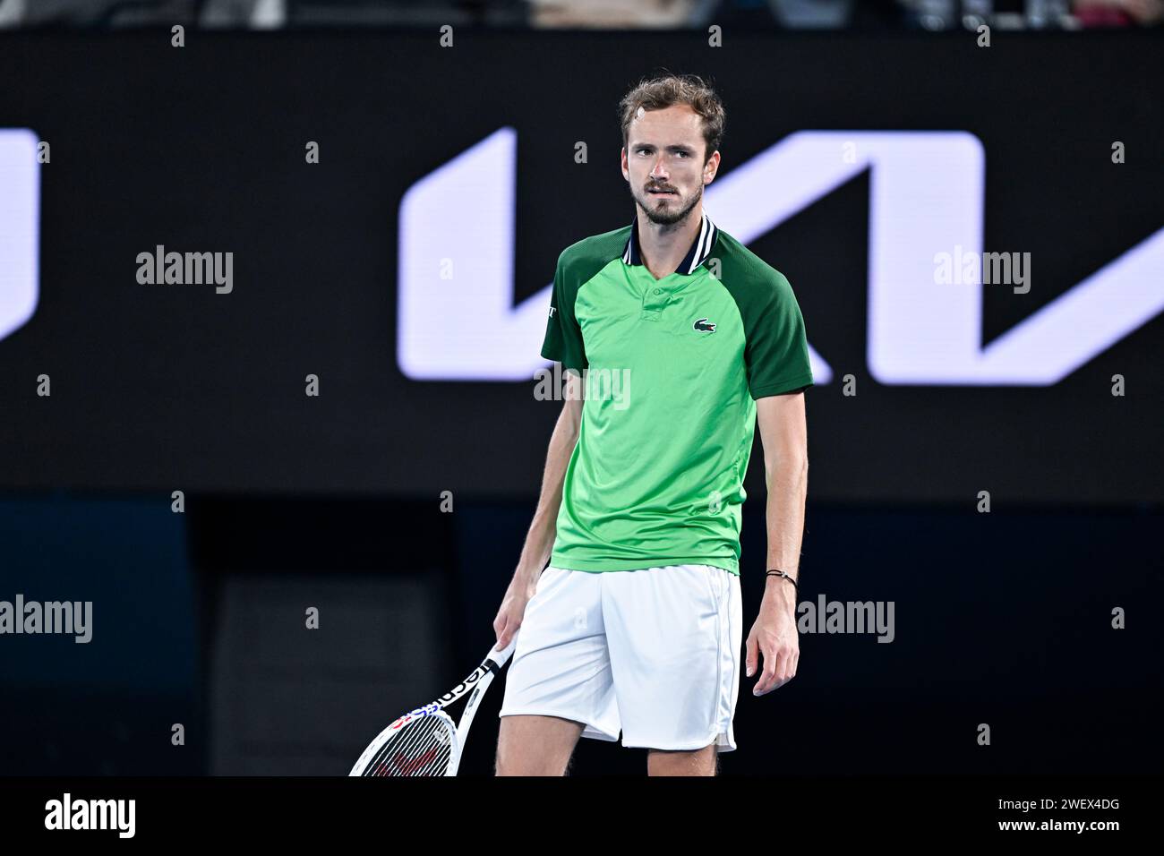 Melbourne, Australie. 26 gennaio 2024. Daniil Medvedev durante il torneo di tennis Australian Open AO 2024 del grande Slam il 26 gennaio 2024 al Melbourne Park di Melbourne, Australia. Crediti: Victor Joly/Alamy Live News Foto Stock
