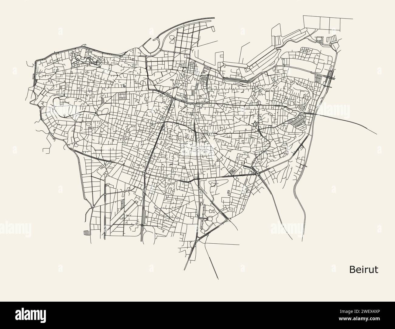 Mappa stradale della città di Beirut Libano Illustrazione Vettoriale
