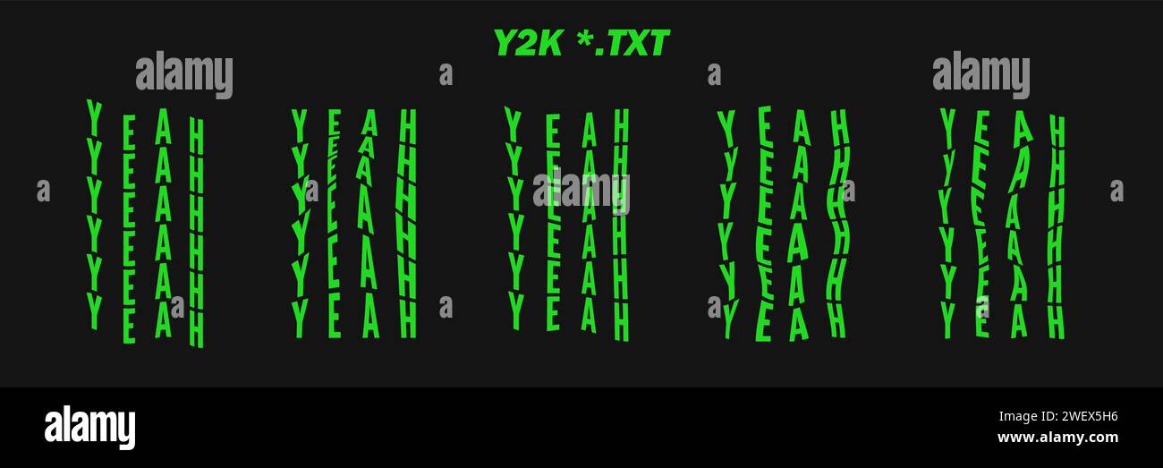 Raccolta di parole scritte psichedeliche - SÌ. Set words psichedelici retrò futuristici. Forme geometriche surreali sulle parole, wireframe cyberpunk astratto. Illustrazione Vettoriale