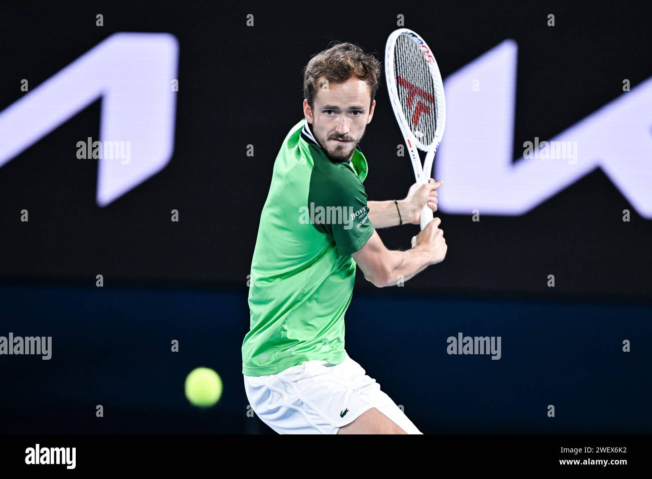 Melbourne, Australie. 26 gennaio 2024. Daniil Medvedev durante il torneo di tennis Australian Open AO 2024 del grande Slam il 26 gennaio 2024 al Melbourne Park di Melbourne, Australia. Crediti: Victor Joly/Alamy Live News Foto Stock