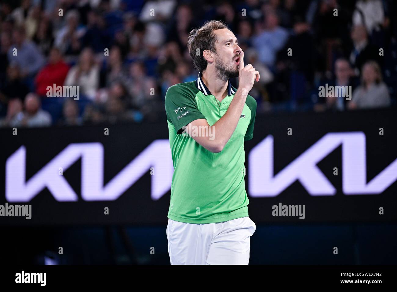 Melbourne, Australie. 26 gennaio 2024. Daniil Medvedev durante il torneo di tennis Australian Open AO 2024 del grande Slam il 26 gennaio 2024 al Melbourne Park di Melbourne, Australia. Crediti: Victor Joly/Alamy Live News Foto Stock