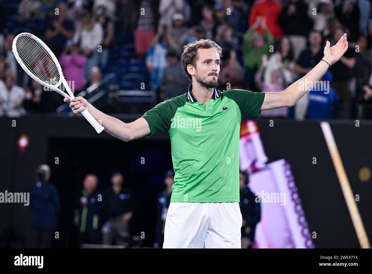 Melbourne, Australie. 26 gennaio 2024. Daniil Medvedev durante il torneo di tennis Australian Open AO 2024 del grande Slam il 26 gennaio 2024 al Melbourne Park di Melbourne, Australia. Crediti: Victor Joly/Alamy Live News Foto Stock