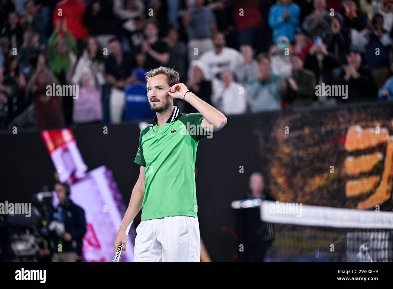 Melbourne, Australie. 26 gennaio 2024. Daniil Medvedev durante il torneo di tennis Australian Open AO 2024 del grande Slam il 26 gennaio 2024 al Melbourne Park di Melbourne, Australia. Crediti: Victor Joly/Alamy Live News Foto Stock