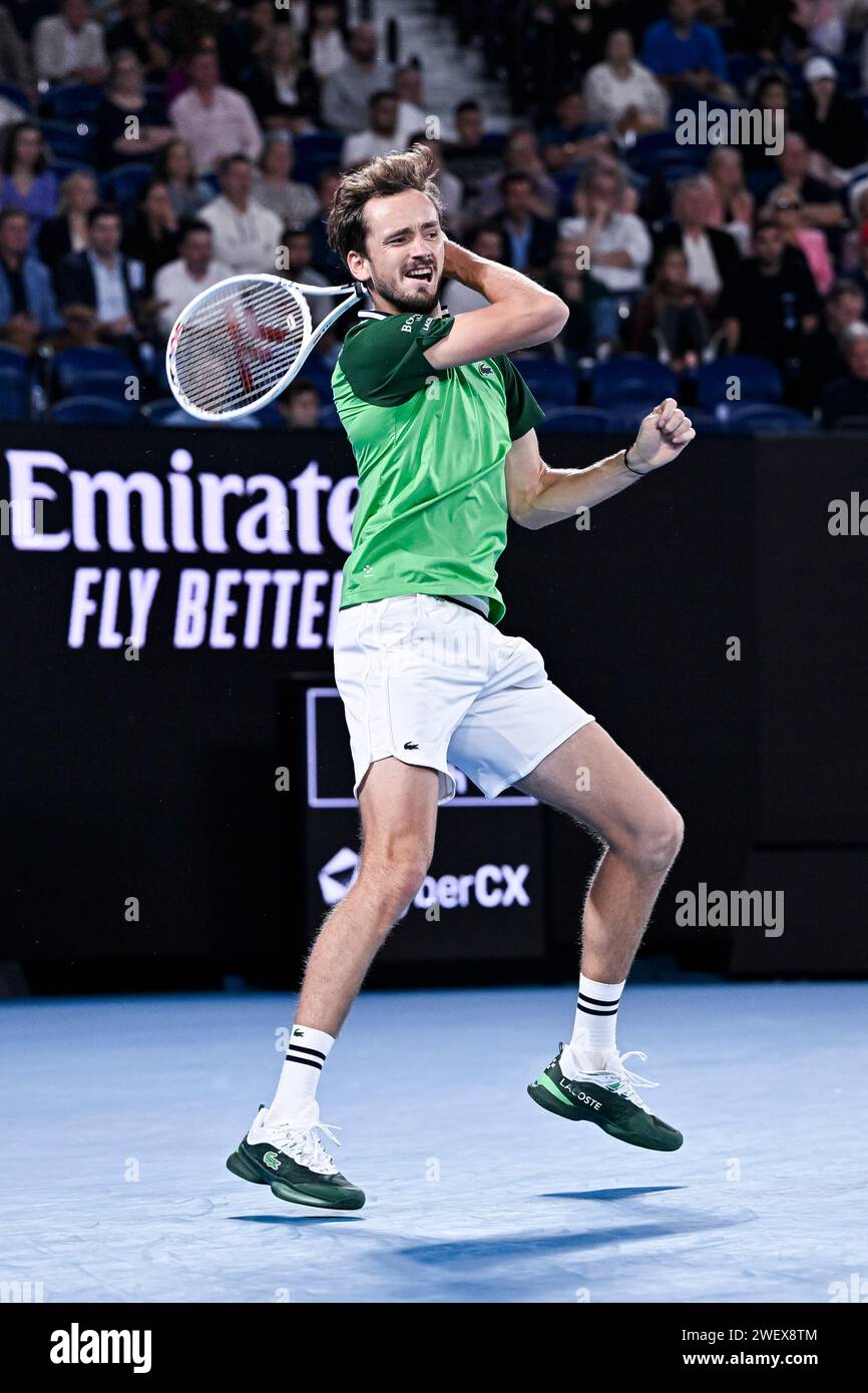 Melbourne, Australie. 26 gennaio 2024. Daniil Medvedev durante il torneo di tennis Australian Open AO 2024 del grande Slam il 26 gennaio 2024 al Melbourne Park di Melbourne, Australia. Crediti: Victor Joly/Alamy Live News Foto Stock
