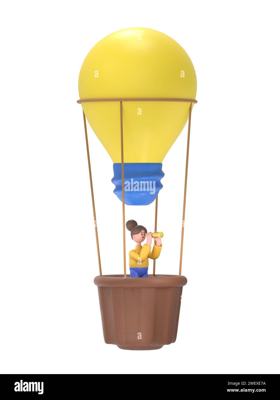 Concetto di previsione del futuro aziendale basato sull'idea lineare di stile grafico a linea piatta. Visione aziendale.illustrazione 3D di una lampada a palloncino volante per uomo d'affari. Foto Stock