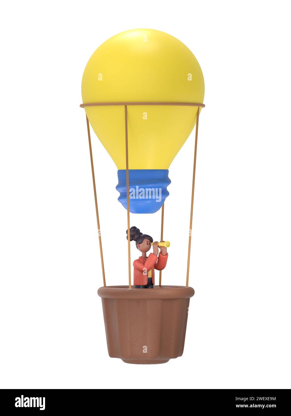 Concetto di previsione del futuro aziendale basato sull'idea lineare di stile grafico a linea piatta. Visione aziendale.illustrazione 3D di una lampada a palloncino volante per uomo d'affari. Foto Stock