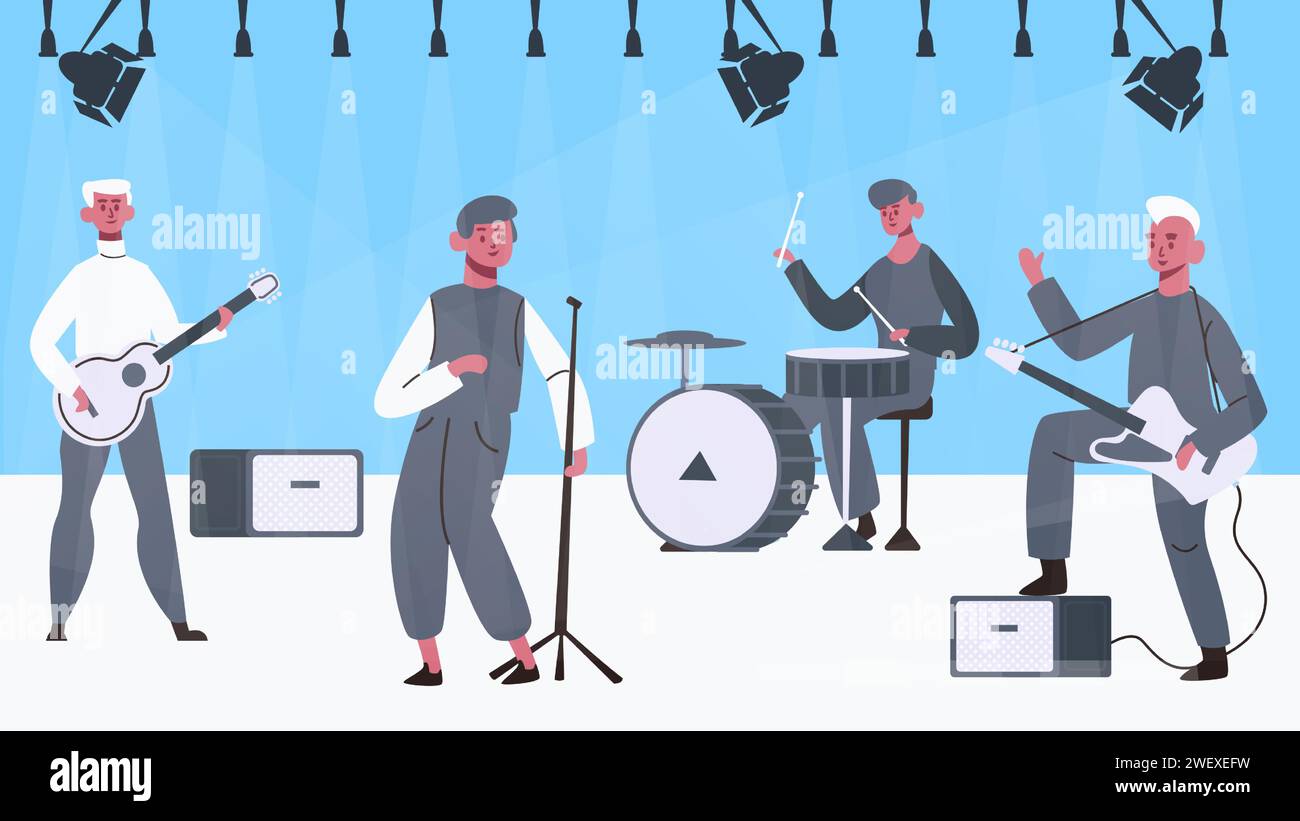 Musicisti personaggi sul palco Illustrazione Vettoriale