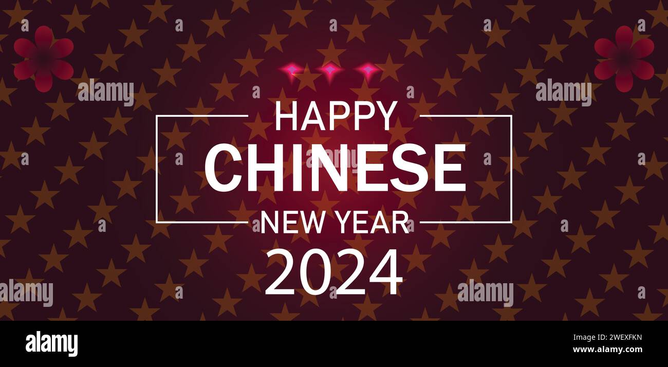 Felice anno nuovo cinese 2024 disegno illustrativo di testo Illustrazione Vettoriale