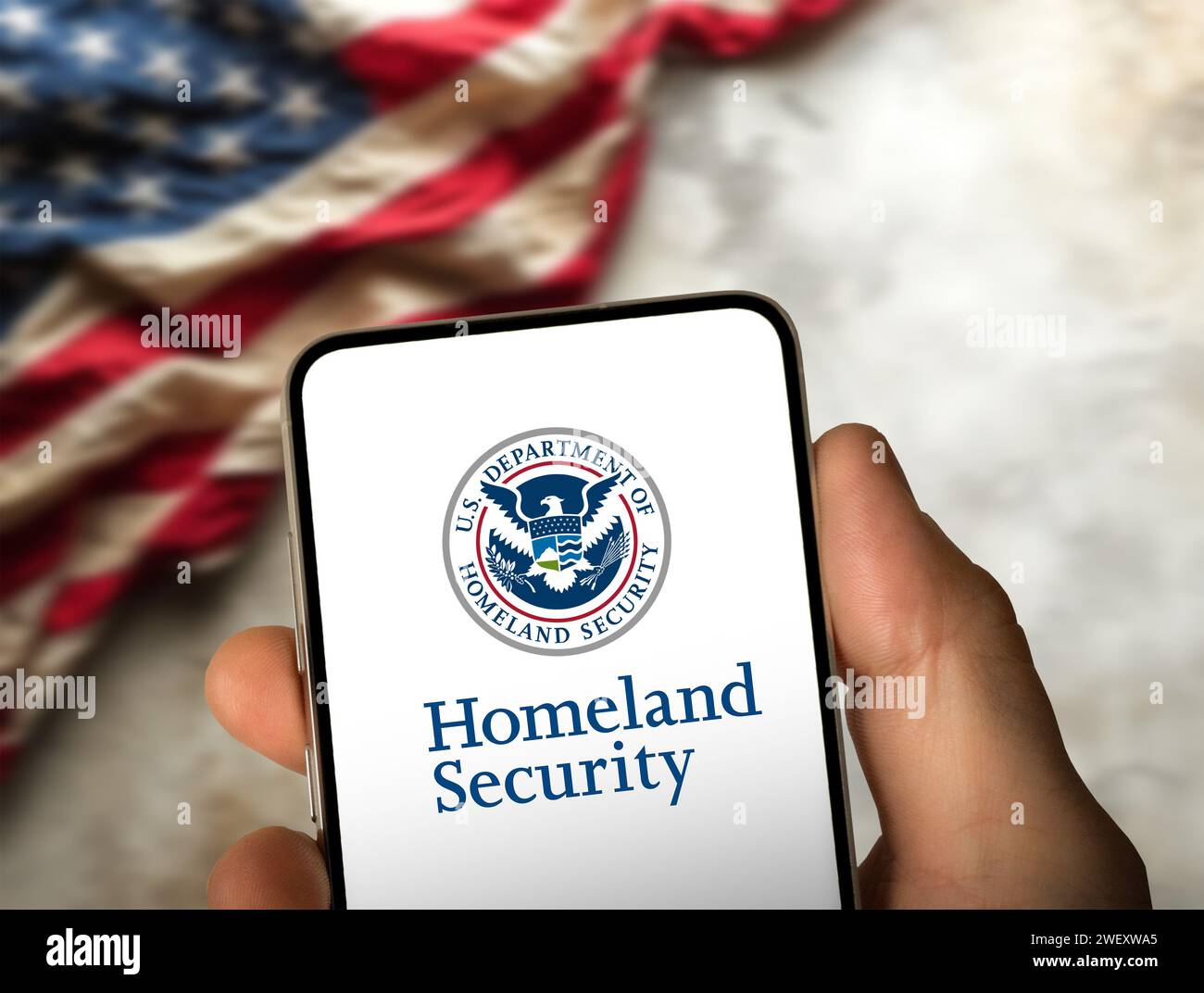 Homeland Security degli Stati Uniti visualizzato sullo smartphone Foto Stock