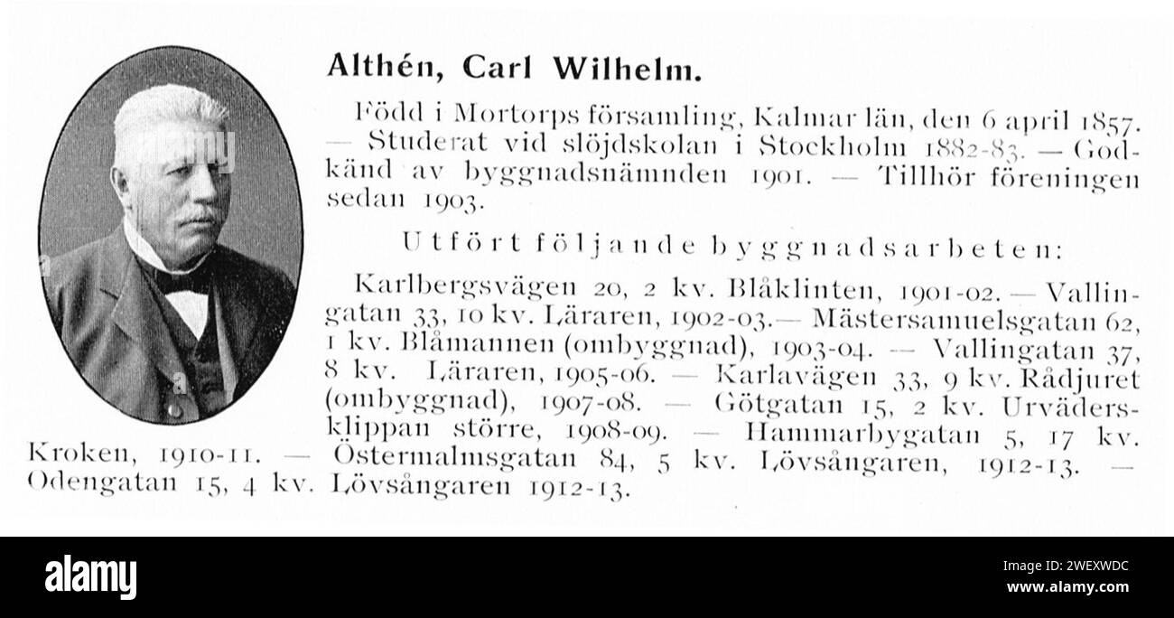 Althén Carl Wilhelm (byggmästare). Foto Stock