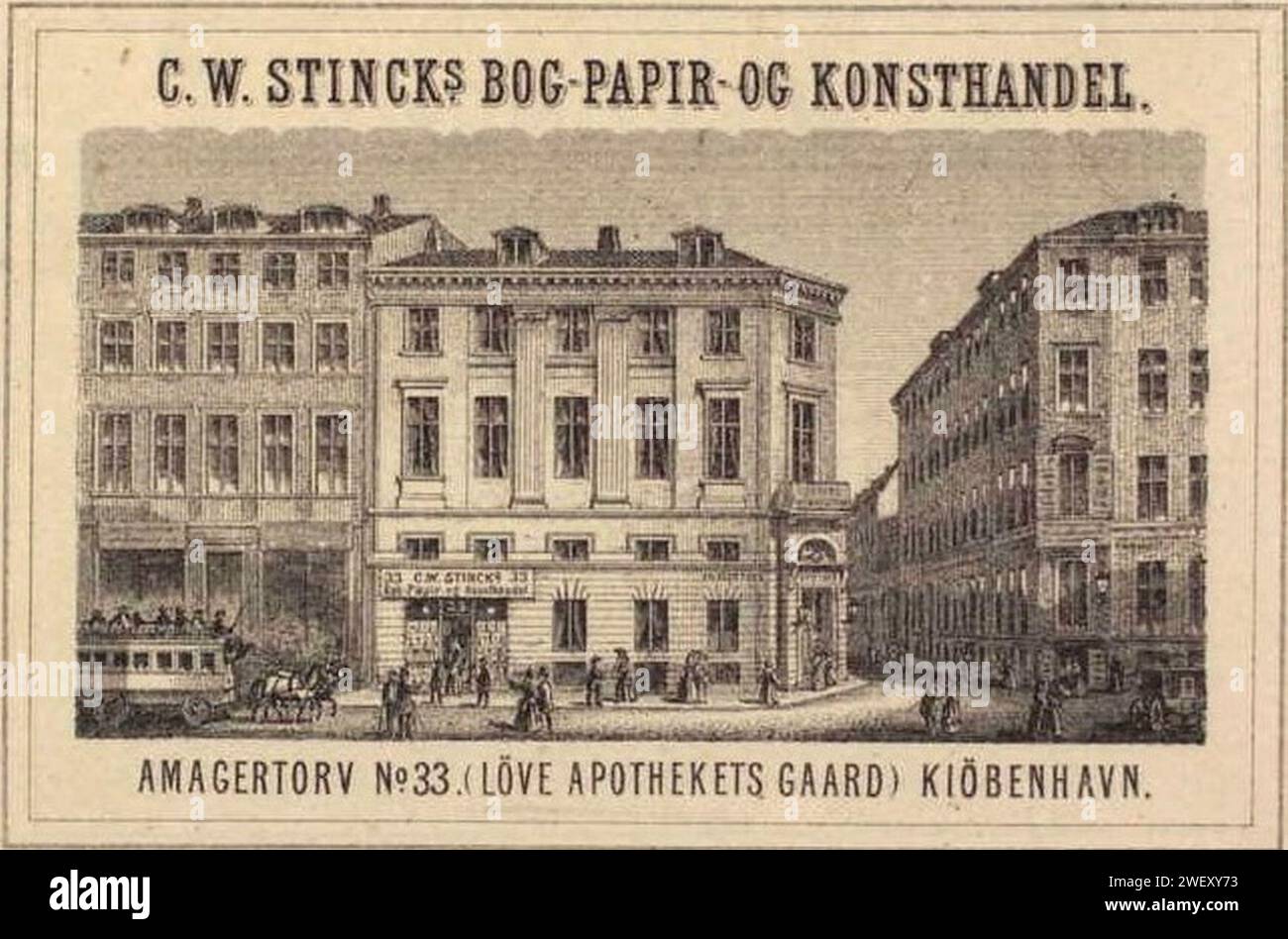Amagertorv n. 33 med Løve Apoteks Gård, C. W. Stinck's Bog-, papir- og kunsthandel (2). Foto Stock