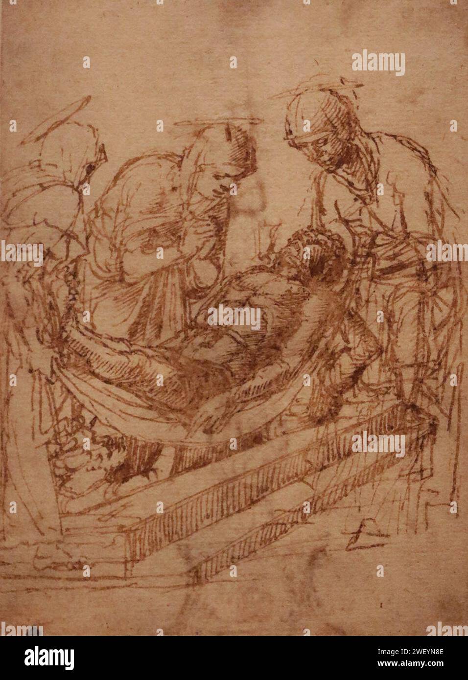 Andrea Mantegna, (1431 - 1506) - Seppellimento di Cristo (1460-1465) penna e inchiostro bruno su carta - Pinacoteca Tosio Martinengo, Brescia - Mostra Andrea Mantegna Torino. Foto Stock