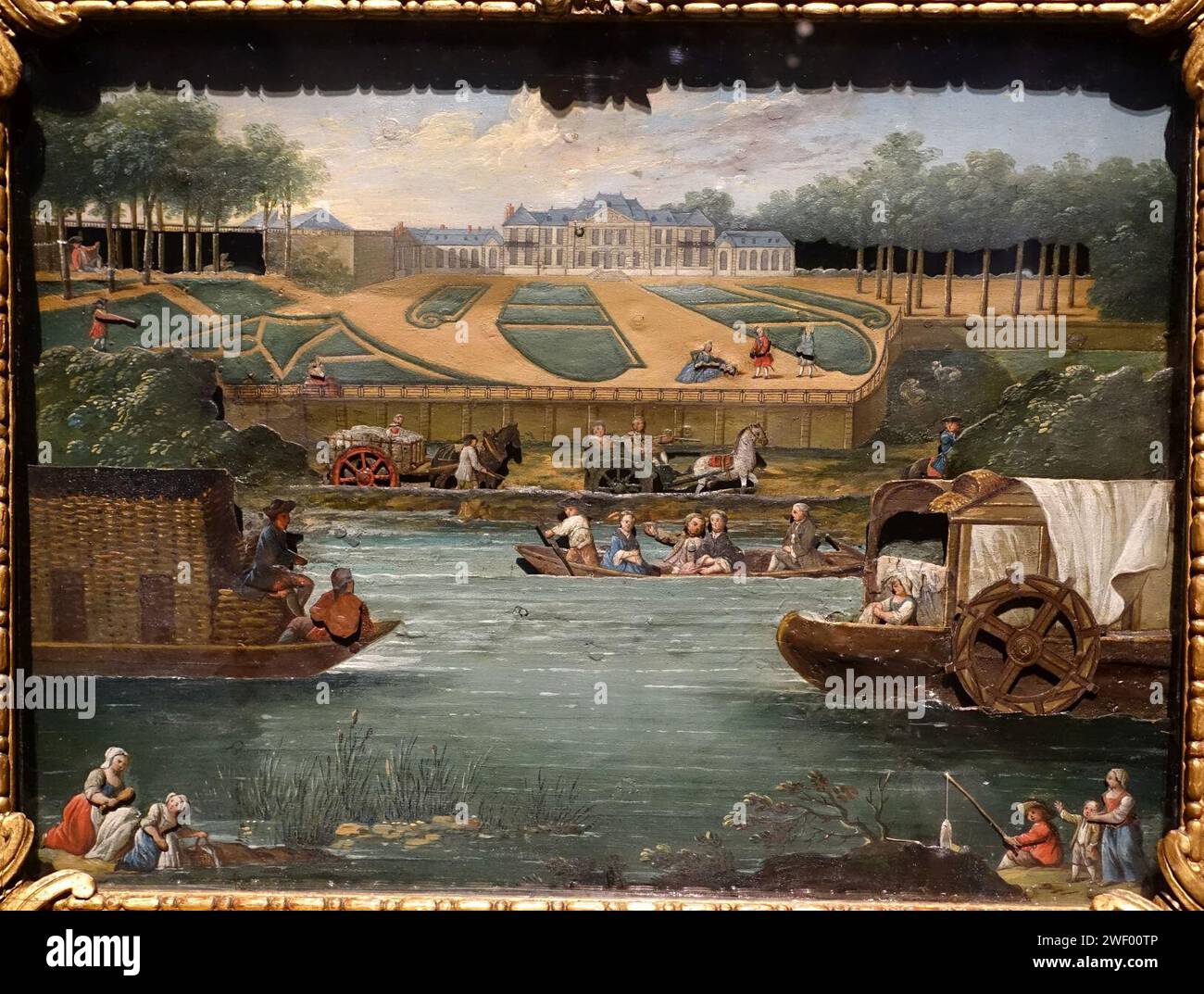 Pittura animata di Saint-Ouen (tableau anime), Francia, 1759, legno, vetro, pelle, stagno, lega di ferro, ottone Foto Stock