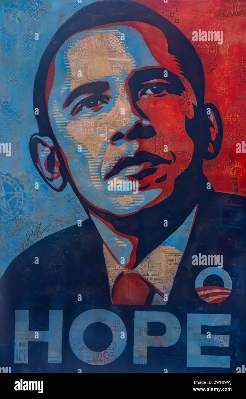 Miami, Florida: Museo d'arte della Miami University - screenshot del dipinto di Barack Obama extra large "Hope" Foto Stock