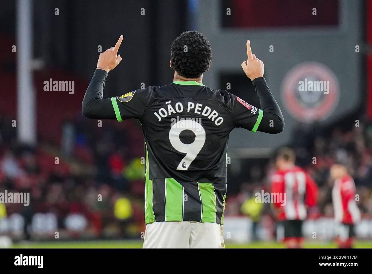 Sheffield, Regno Unito. 27 gennaio 2024. Brighton & Hove Albion attaccante João Pedro (9) segna un GOL 2-4 e festeggia durante lo Sheffield United FC vs Brighton & Hove Albion FC Emirates fa Cup round match a Bramall Lane, Sheffield, Inghilterra, Regno Unito il 27 gennaio 2024 Credit: Every Second Media/Alamy Live News Foto Stock