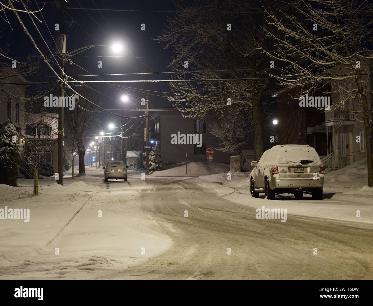 City Street in the Winter, Joliette, Quebec, Canada Foto Stock