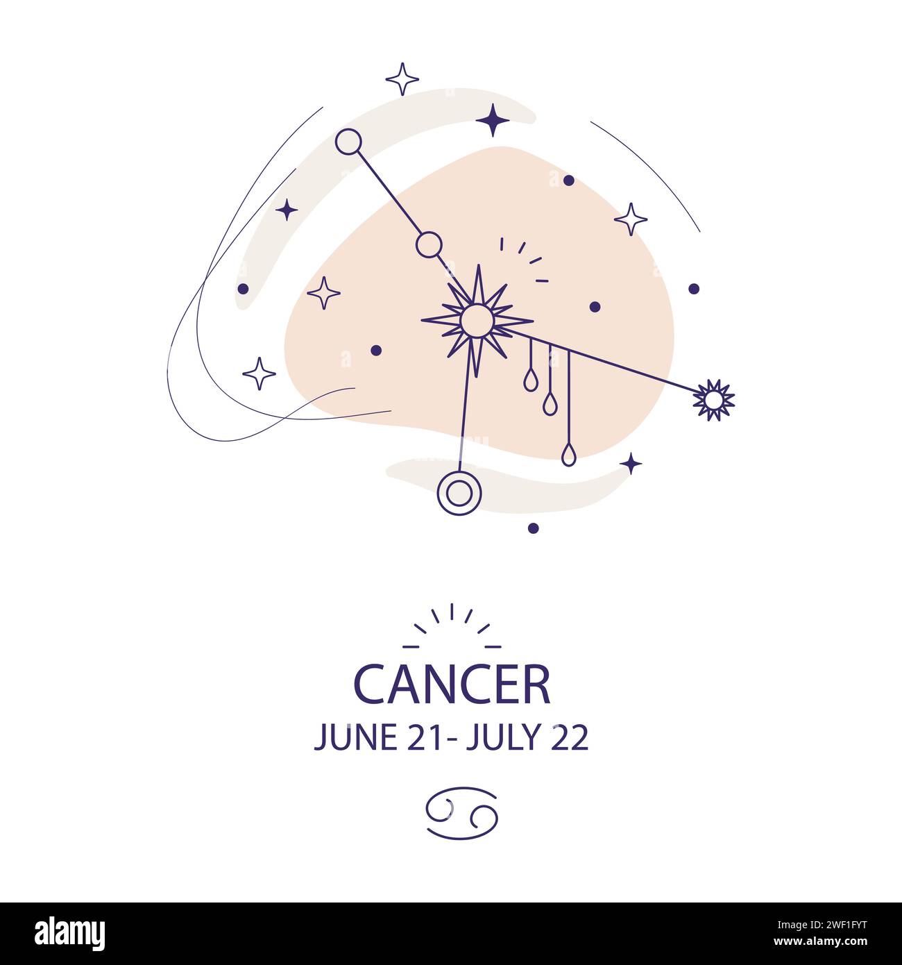 Cancer Zodiac Constellation of Stars in stile minimalista alla moda. Costellazione di stelle previsioni astrologiche, astrologia magica. Sfondo dei Tarocchi. Esoteri Illustrazione Vettoriale