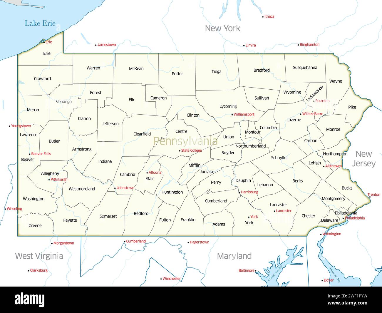 Pennsylvania Map Immagini E Fotografie Stock Ad Alta Risoluzione Alamy Mappa Politica Che Mostra Le Contee Dello Stato Della Pennsylvania 2wf1pyw 