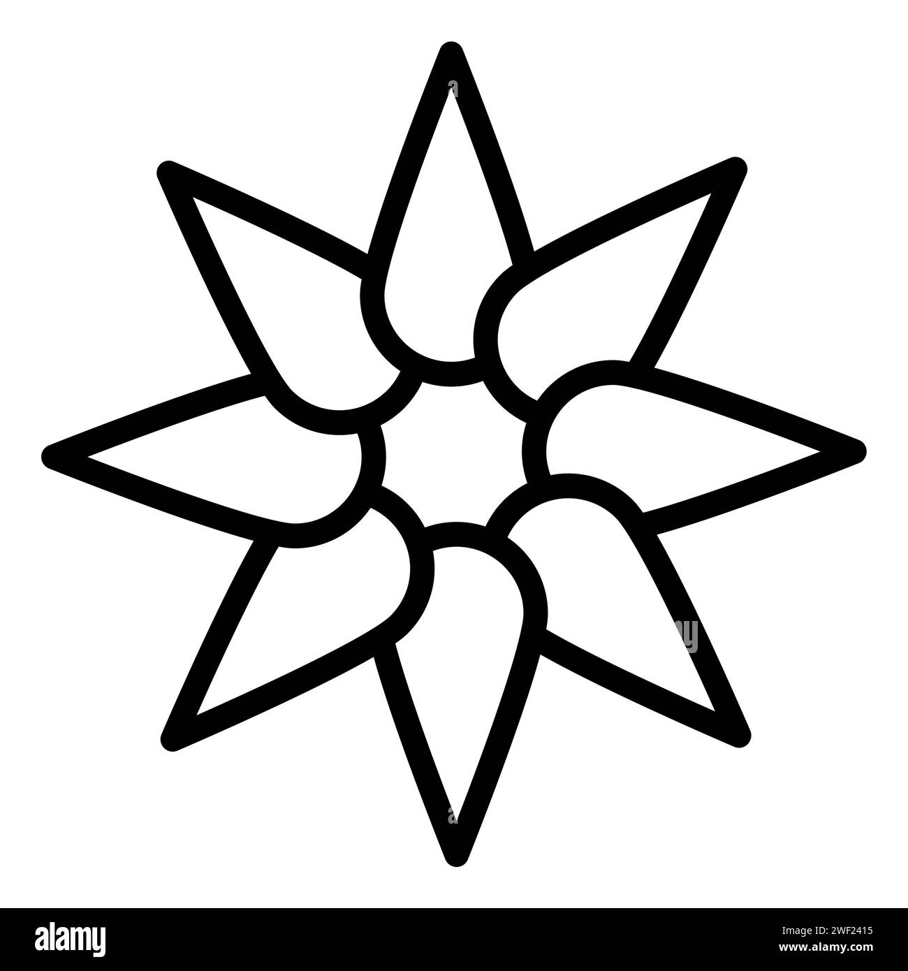 Fiore decorativo contorno astratto testa di fiori contorno nero illustrazione vettoriale isolata su sfondo bianco Illustrazione Vettoriale