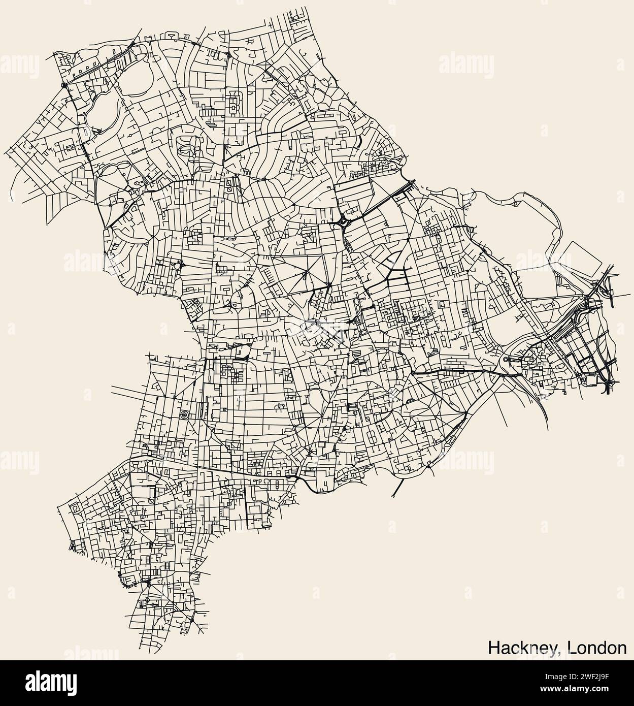 Mappa stradale del BOROUGH DI HACKNEY, LONDRA Illustrazione Vettoriale