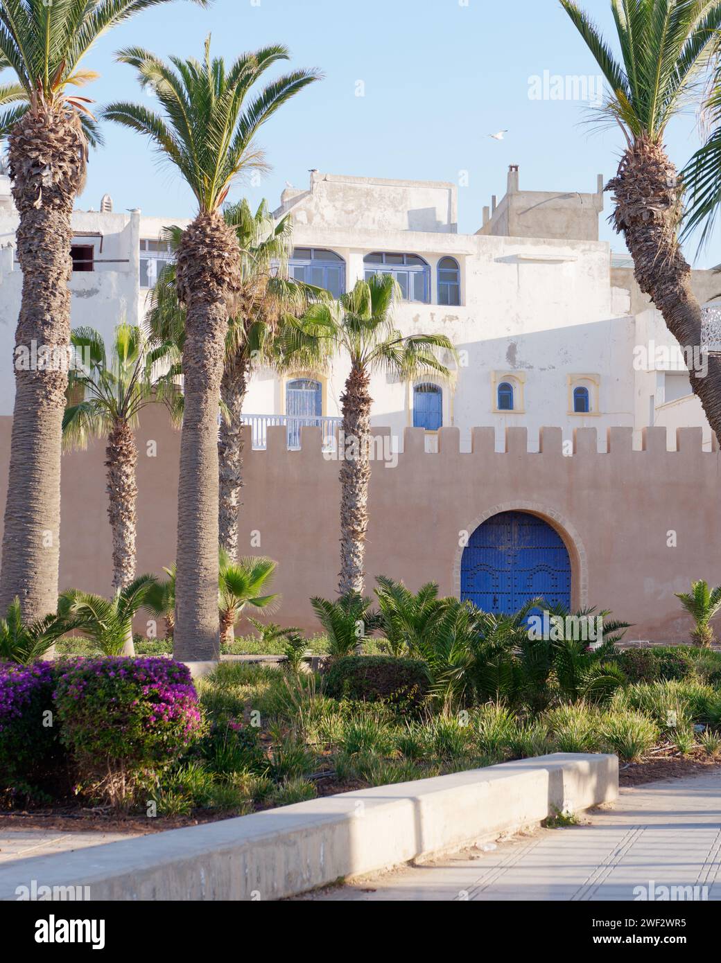 Edifici nella storica Medina accanto alle mura della città di Essaouira, Marocco, 28 gennaio 2024 Foto Stock