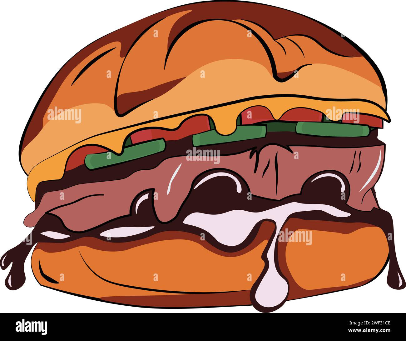 Burger texano con salsa al barbecue illustrazione. Illustrazione Vettoriale