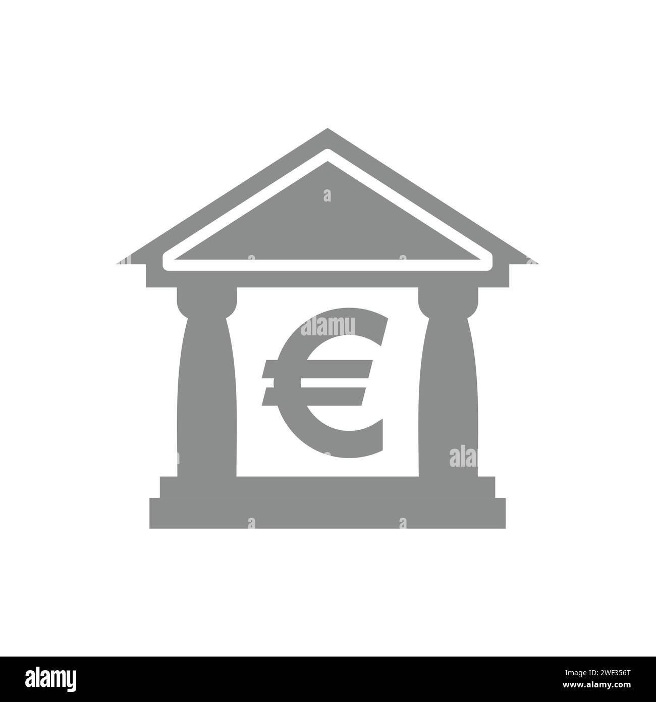 Costruzione di banche con icona del vettore euro. Simbolo finanziario europeo. Illustrazione Vettoriale