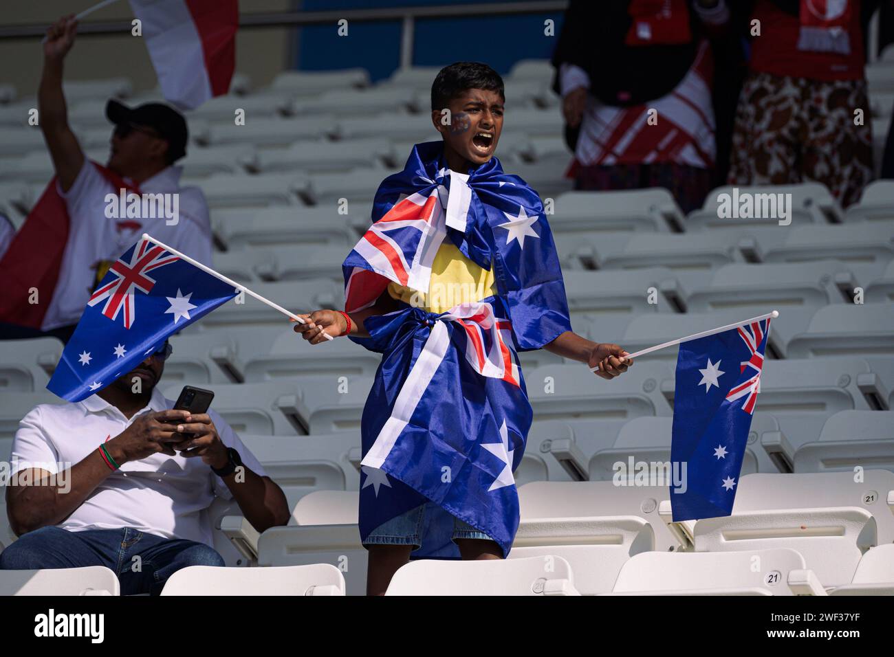 Doha, Qatar. 28 gennaio 2024. AUSTRALIA VS INDONESIA：TURNO DI 16 - Coppa d'Asia AFC Qatar 2023 allo stadio Jassim Bin Hamad. Crediti: Meng Gao/Alamy Live News Foto Stock