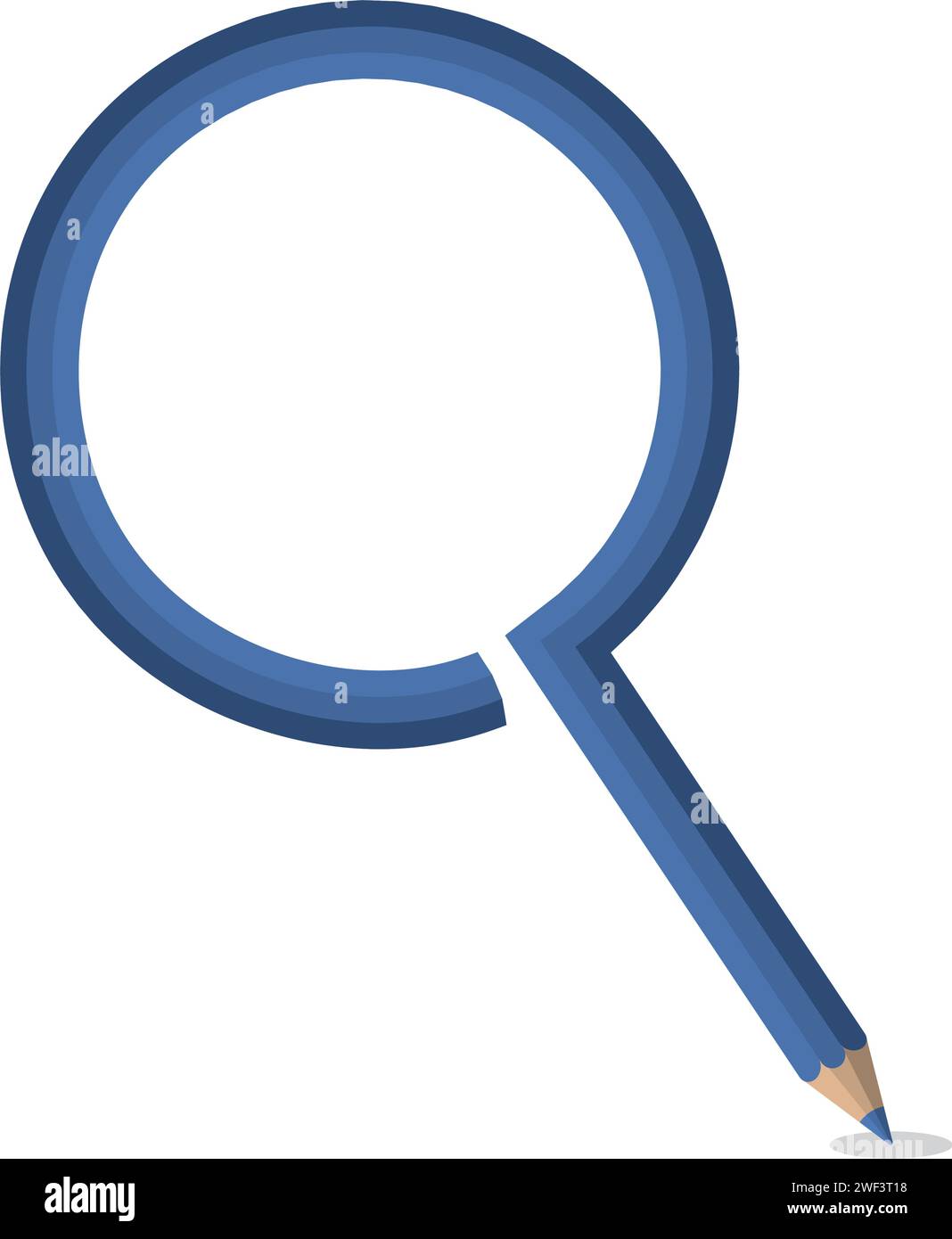 La matita blu si trasforma in una lente d'ingrandimento, simboleggiando l'apprendimento, la scoperta e la creatività nell'istruzione Illustrazione Vettoriale